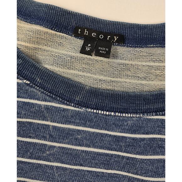 Theory size P blue chambray striped vintage fade slub sweater EUC Warm PETITE - Picture 4 of 8